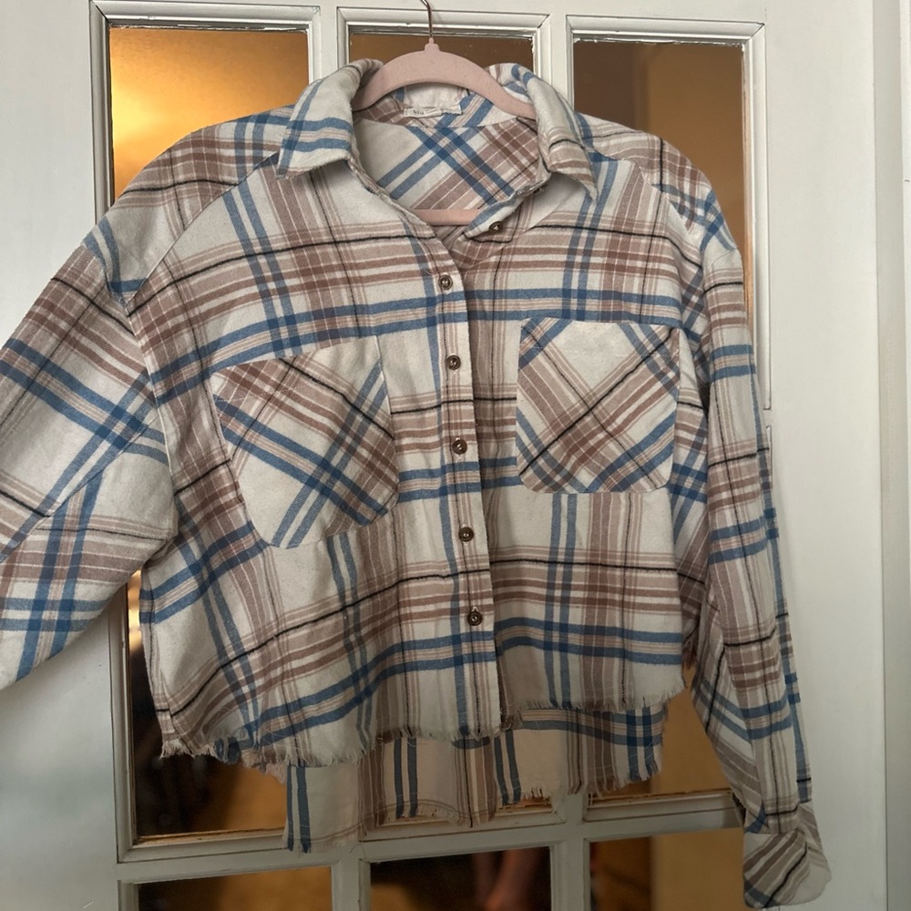 Blu Pepper Plaid Button Down Shirt - Blue and Brown